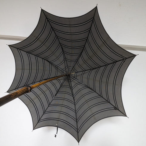 1932 British Vintage Men's Umbrella, Woven Pattern, Sterling Silver, Round Handle, 87cm